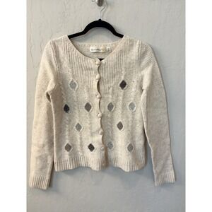 Anthropologie Charlie & Robin Cream Wool Blend Cable Knit Cardigan Sweater M